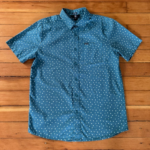 Volcom Men’s Short Sleeve Button Down Shirt Medium Teal - Picture 3 of 6